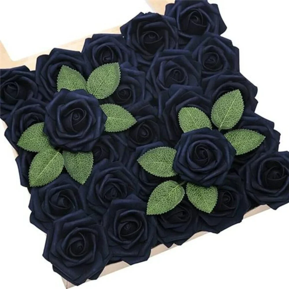 Navy Blue Artificial Roses 25pcs Fake Flowers for Wedding Bouquets Centerpieces
